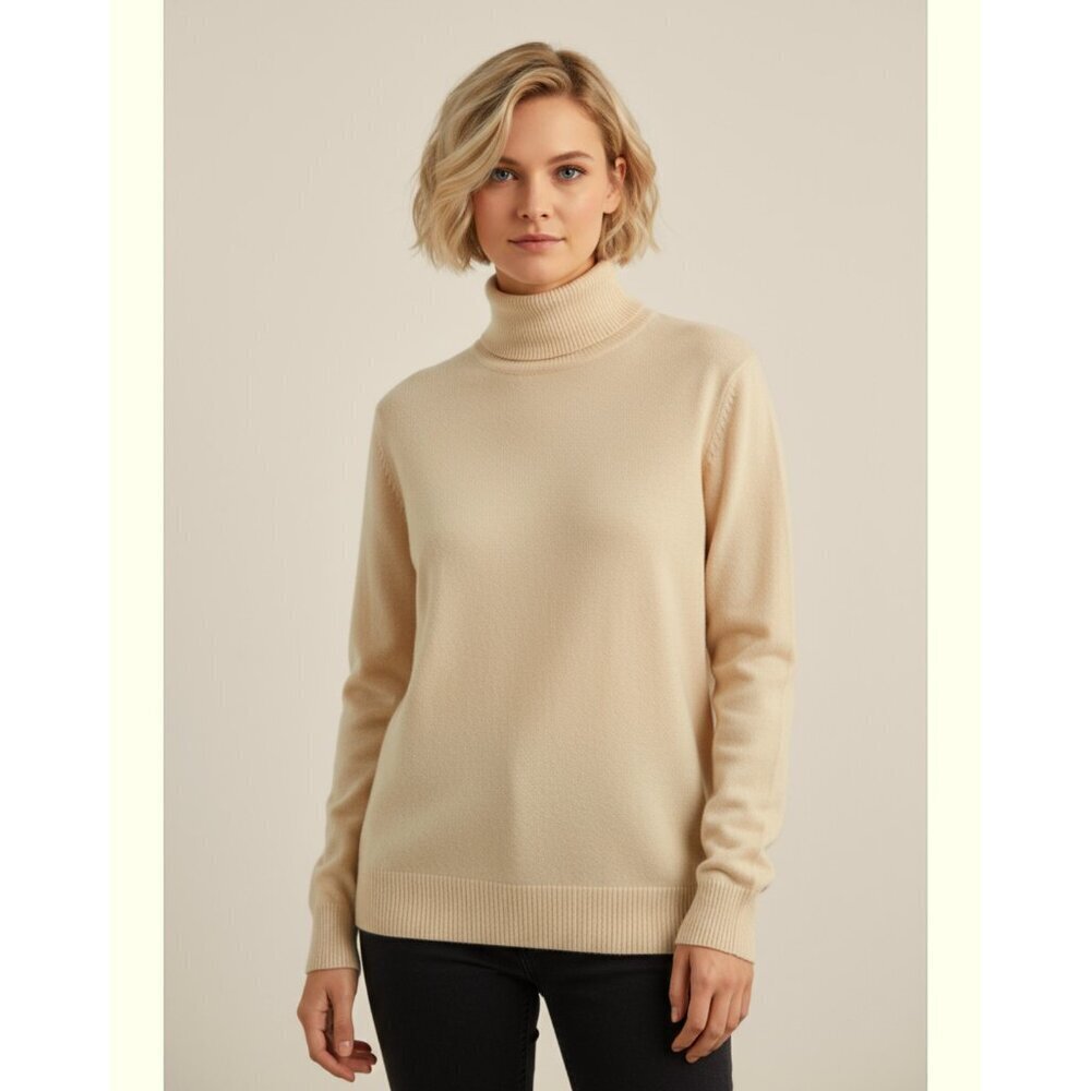 Vintage Country Shop Pale Yellow 100% Cashmere Turtleneck Sweater Women’s Large